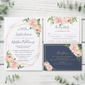 Chique Blush Roze Bloemen Groen Goud Bruiloft Kaart (Personaliseer de collectie van deze zelfstandige maker.)