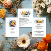 Blauw, Sinaasappel en geel Bloemen bruiloft Menu