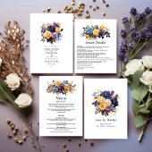 Blauw, Paarse, Gouden, en Zwarte Bloemen Huwelijk Save The Date