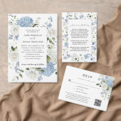 Blue and White Hydrangea White Rose Wedding Kaart (Personaliseer de collectie van deze zelfstandige maker.)