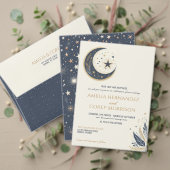 Blauw & Goud Celestial met QR Code Bruiloft Kaart (Personaliseer deze collectie van deze onafhankelijke maker. Test)