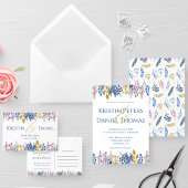 Blauw en Goud Bloemen Ronde Sticker