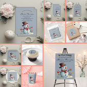 Blue & Gold Little Snowflakes Snowman Baby shower Kaart