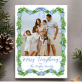 Blauw & Wit Chinoiserie Garland Kerstfeest Kaart