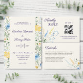 Blauw & Geel Botanisch Trouw Monogram Sticker (Personaliseer de collectie van deze zelfstandige maker.)
