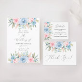 Blauw en blush RSVP trouwkaart