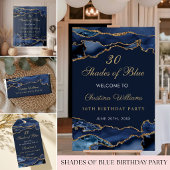 Navy Blue & Gold Shades of Blue Birthday Backdrop Wandkleed