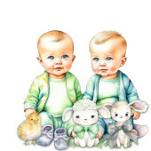 Blauw en Groen Twin Boys Baby shower Save the Date Magneet