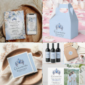 Blauw & Ivoor Floral Quinceañera Ronde Button 3,2 Cm