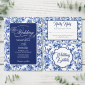 Elegant Blauw Wit Bloemen Toile Bruiloft Servet (Personaliseer de collectie van deze zelfstandige maker.)