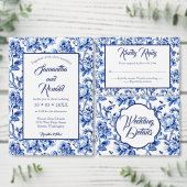 Elegant Blauw en Wit Tegel Bloemen Papieren Bordje (Personaliseer de collectie van deze zelfstandige maker.)