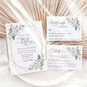 Blauwe bloemen, witte bloemen, groen, bruiloft kaart