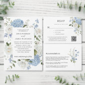Blue and White Hydrangeas White Roses Wedding Menu Kaart (Personaliseer de collectie van deze zelfstandige maker.)