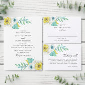 Blauw en geel bloemig trouwprogramma gevouwen (Personaliseer de collectie van deze zelfstandige maker.)