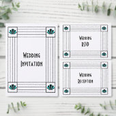 Blauwe Art Deco Design Bruiloft Vierkante Sticker (Personaliseer de collectie van deze zelfstandige maker.)