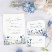 Blauwe Baby in Bloom Wildflower Baby shower Achter Wandkleed