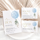 Blauwe ballon, Eucalyptus, Griekenland, Baby showe All In One Uitnodiging