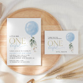 Blauwe ballon, eucalyptus, groen, eerste verjaarda acryl uitnodigingen