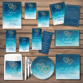 Ocean Blue Waterverf golven met monogram bruiloft Kaart