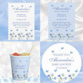 Blue Butterfly Wildflower Baby shower Dank u Ronde Sticker