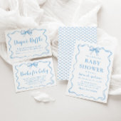 Golvend lint Lijst Stoffig blauw boog Baby shower Kaart