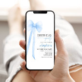 Blue Coquette Bow 1st Birthday Invitation Kaart