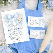 It's a Boy Blue Bow Floral Baby Shower Kaart