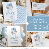 Blue Bow Little Pumpkin Boy Baby shower Stickers