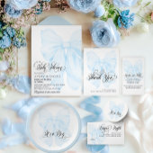 Blue Bow Modern Elegant Boy Baby shower Bedankkaart