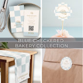 French Blue Checkered Croissant QR Bakery Display Spandoek