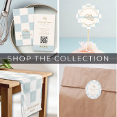 French Blue Checkered Croissant QR Bakery Display Spandoek