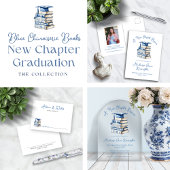 Blue Toile Books Coquette Nieuw Chapter Afstuderen Acryl Uitnodigingen