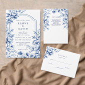 Elegant Blue Chinoiserie Floral Botanical Wedding Ronde Sticker (Personaliseer de collectie van deze zelfstandige maker.)