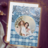 Blue Cosy Plaid Winter Kerst Magnetische Kaart