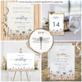 Blauwe korenbloemen & Tarweveld Details Bruiloft Informatiekaartje