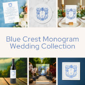 Elegante linnen blauwe kam monogram bruiloft kaart