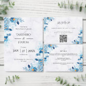 Blue Elegant flower summer wedding Waterfles Etiket (Personaliseer de collectie van deze zelfstandige maker.)