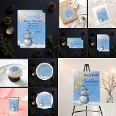 Blue Elegant Whimsical Winter Snowman Baby shower Informatiekaartje