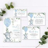 Blauwe olifant ballon eucalyptus groen bedankkaart