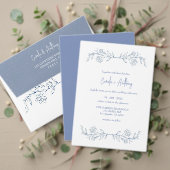 Blauw Bloemen Boho Side Border Bruiloft Kaart (Personaliseer deze collectie van deze onafhankelijke maker. Test)