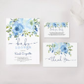 Jongen baby shower, blauwe waterverf florale jonge kaart