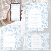 Blauw Porselein Chinoiserie Bloemenbruiloft Kaart