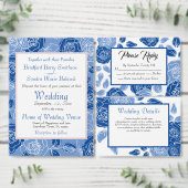 Stoffig Blauw Elegant Wit Bloemen patroon Bruiloft Informatiekaartje (Personaliseer de collectie van deze zelfstandige maker.)