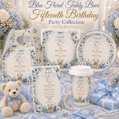 Elegante blauwe bloem teddybeer 15e verjaardagsfee spandoek