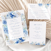 Elegant Blauw Bloemen Lijst Bruiloft Folie Uitnodiging