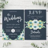 De blauwe Waterverf Floral bewaart de Datum Kaart (Personaliseer de collectie van deze zelfstandige maker.)