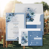 Blue Floral Wedding Invitation Kaart