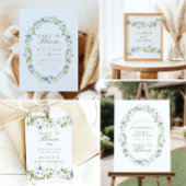 Lichtblauw Bloemenkrans Baby shower dank u Bedankkaart