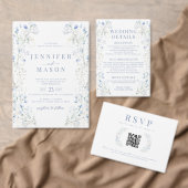 Blue Meadow Wild Flower Wreath Wedding Program Handwaaier (Personaliseer de collectie van deze zelfstandige maker.)