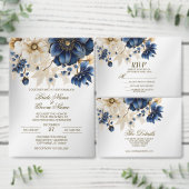 Huwelijk Marine Blauw Wit Gouden Bloemen Zilver Planner (Personaliseer de collectie van deze zelfstandige maker.)